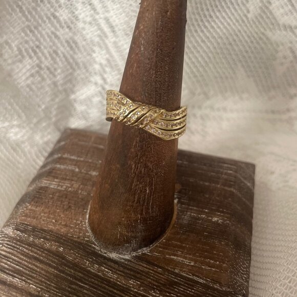 Gold Vermeil Twisted Pavé Stacking Ring Size 7 - Picture 1 of 3